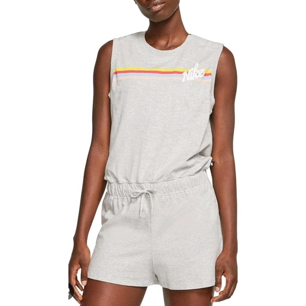 Nike Romper Shorts‎ One Piece Set Women's Sz L Gray Retro Stripped 185